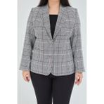 Fagi Atelier Kadın Büyük Beden Ekoseli Klasik Ceket - Beyaz - Mor - 48