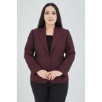 Fagi Atelier Kadın Büyük Beden Ekoseli Klasik Ceket - Bordo - Mavi - 44