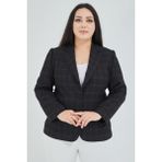 Fagi Atelier Kadın Büyük Beden Ekoseli Klasik Ceket - Siyah - Mavi - 50