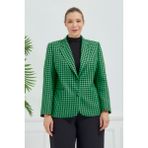 Fagi Atelier Kadın Büyük Beden Ekoseli Klasik Ceket - Yeşil - Koyu Yeşil - 60