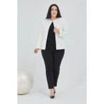 Fagi Atelier Kadın Büyük Beden Yakasız Ceket - Beyaz - 58