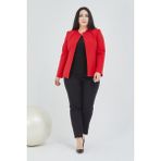 Fagi Atelier Kadın Büyük Beden Yakasız Ceket - Kırmızı - 54