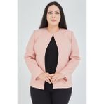 Fagi Atelier Kadın Büyük Beden Yakasız Ceket - Pembe - 46