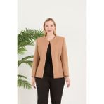 Fagi Atelier Kadın Büyük Beden Yakasız Ceket - Sütlü Kahve - 56