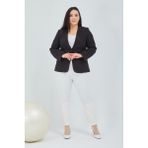 Fagi Kadın Büyük Beden Blazer Ceket Siyah Uzun Kol V Yaka Tek Düğmeli Krep Kumaş - 60