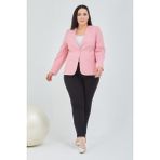 Fagi Kadın Büyük Beden V Yaka Tek Düğmeli Ceket - Pembe - 52
