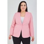 Fagi Kadın Büyük Beden V Yaka Tek Düğmeli Pembe Ceket