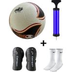 Faial Maç Topu Dikişsiz Sert Zemin Futbol Topu Çim Topu+Tekmelik+Pompa+Çorap Seti - Beyaz