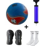 Faial Maç Topu Dikişsiz Sert Zemin Futbol Topu Çim Topu+Tekmelik+Pompa+Çorap Seti - Mavi