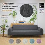 Faiend Jakarlı 3kişilik Lastikli Koltuk Kılıfı Çekyat Koltuk Örtüsü Streç Esnek kanepe kılıfı Düz desen Antrasit - 185 x 230 cm