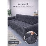 Faiend Yumuşacık Welsoft Lastikli 3 Kişilik Koltuk Örtüsü | Kaymaz, Esnek ve Yıkanabilir Koltuk Kılıfı - Antrasit - 180 x 230 cm