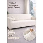 Faiend Yumuşacık Welsoft Lastikli 3 Kişilik Koltuk Örtüsü | Kaymaz, Esnek ve Yıkanabilir Koltuk Kılıfı - Krem - 180 x 230 cm