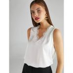 Faik Sönmez Dantel Detaylı V Yaka Kolsuz Kadın T-Shirt - Minimalist