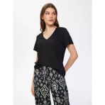 Faik Sönmez V Yaka Oversize Kısa Kol Minimalist Kadın T-Shirt - Günlük Stil