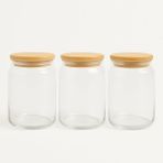 Fair Home 3'lü Set Bambu Kapaklı Orta Boy Vakumlu Cam Baharat Takımı - 3 x 700 ml. - Şeffaf - 3 Adet