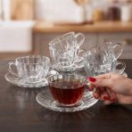 Fair Home Fiona Geniş Ağızlı 6 Kişilik Tabaklı Cam Çay Fincan Takımı – 6 x 170 Ml. - 6 Adet