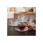 FAIR HOME Fiona Geniş Ağızlı 6 Kişilik Tabaklı Cam Çay Fincan Takımı – 6 x 170 ml.