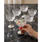 Fair Home Gümüş Renk Uzun Metal Ayaklı Lotus Çiçeği Kahve Yanı Cam Lokumluk Drajelik Seti – 6 Adet