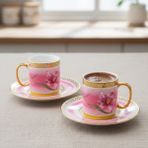 Fair Home Tulip Pembe Renk Çiçek Figürlü 6 Kişilik Porselen Kahve Fincan Takımı – 90 Ml. - 6 Adet