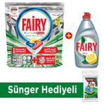 Fairy Platinum Plus 60 Yıkama + Fairy Platinum 430 ml Sıvı Bulaşık Deterjanı Limon + Sünger