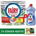 Fairy Platinum Plus 75'li Kapsül ve 500 ml Sıvı Bulaşık Deterjanı Limon Kokulu Durulama Gerektirmez
