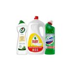 Fairy Sıvı Bulaşık Deterjanı 2600ml + Domestos Çamaşır Suyu 750ml + Cif Krem 750ml