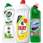 Fairy Sıvı Bulaşık Deterjanı 650 ml + Domestos Çamaşır Suyu 750 ml + Cif Krem 500 ml