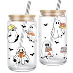 Fairy's Gift Hayalet Okuyucu Cadılar Bayramı Kupası, Kitap Severler için Sevimli Cadılar Bayramı Ürkütücü Hediyeleri, 16 oz Kapaklı Buzlu Kahve Fincanı, Kitap Temalı, Kitap Kurdu, Kadınlar için
