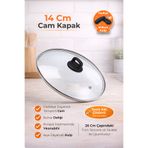 Faislife 14 Cm Temperli Cam Kapak Venüs Bakalit Kulplu Tencere ve Tava Kapağı Buhar Delikli Vida ve Pul Dahil Hediye Silikon Kulp