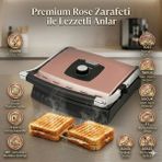 Fakir 2000 Watt Güçlü Motor 6 Dilim Tost Kapasiteli Özel Yağ Toplama Hazneli 180 Derece Tam Açılabilir Elektrikli Izgara ve Tost Makinesi - Rose