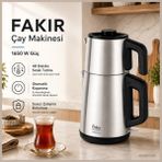 Fakir Paslanmaz Çelik Demlikli Elektrikli Çay Makinesi Çaycı 2 L Su Isıtıcı Kettle Çift Isıtma Devreli Otomatik Kapanma - Sıcak Tutma ve Uzun Ömürlü Kullanım - Gri