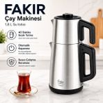 Fakir Paslanmaz Çelik Elektrikli Çay Makinesi 1.8 Litre Geniş Hazneli Çaycı Su Isıtıcı Gizli Rezistanslı Otomatik Sıcak Tutmalı - Gümüş