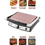 Fakir Yüksek Isı Teknolojili 2000W Elektrikli Izgara ve Tost Makinesi 6 Dilim, Çıkarılabilir Plakalı Pratik Yağ Hazneli 180 Derece Açılabilir Kapaklı Çeyizlik Yanmaz Yapışmaz Tost Makinesi - Rose