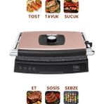 Fakir Yüksek Isı Teknolojili 2000W Elektrikli Izgara ve Tost Makinesi 6 Dilim Pişirme Yüzeyli Pratik Yağ Hazneli 180 Derece Açılabilir - Rose