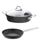 Falez Black Line Granit Döküm 26 cm Kısa Tencere + 26 cm Tava Seti