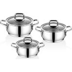 Falez Vento Extra Kalın Cam Kapaklı 6 Parça Çelik Midi Güveç Seti -Boy ( 16-18-20CM ) - Inox