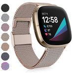 Faliogo Fitbit Versa 3 kayış/Fitbit Sense bileklik ile uyumlu, paslanmaz çelik metal yedek kayış, mıknatıslı kilitli bileklik, Fitbit Versa 3/Sense ile uyumlu, küçük vintage altın