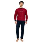 Falkom 7203 Yazılı Nakışlı Polar Kışlık Erkek Pijama Takımı Uyku Takımı (Bordo, M)