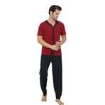 Falkom 8180 Pamuklu Penye Erkek Düğmeli Kısa Kollu Pijama Takımı (Bordo, M)