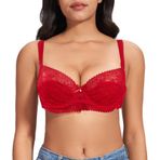 FallSweet Kadın Minimizer sütyen, balenli, dolgusuz, büyük bedenler, dantelli sütyen, büyük göğüsler için, Kırmızı, 80D