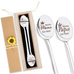 FAMCUCHE Anne ve baba hediyesi, 2 adet kahve kaşığı, dünyanın en iyi annesi/Bester Papa der Welt gravürlü, paslanmaz çelik çay kaşığı, hediye kutusu ve kumaş torba, anne ve baba için doğum günü yıl dönümü