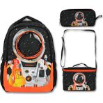 Famebag-Ümit Çanta Lisanslı Erkek Astronot Okul Sırt Çantası Seti - Beslenme ve Kalemlik Çantası Siyah Renkli