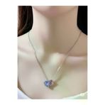 FAMEMUS ACCESSORY 0040248 İkili Kalp Tasarımlı Zarif Çelik Kolye – Mor & Mavi Taşlı