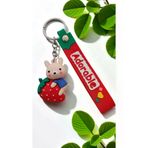 FAMEMUS ACCESSORY 0081829 Adorable Tavşan Ve Çilek Tasarımlı Anahtarlık – Sevimli Silikon Anahtarlık Çanta Aksesuar