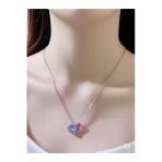 Famemus Accessory İkili Kalp Tasarımlı Zarif Çelik Kolye – Mor & Mavi Taşlı