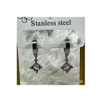 Famemus Accessory Pembe Kare Kristal Sallantılı Çelik Halka Küpe