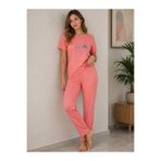 fameshomewear KADIN VİSKON GREAT BASKLI DÜZE DÜZ SIFIR YAKA PİJAMA TAKIM