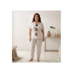 fameshomewear KİRAZ DESENLİ BÜYÜK BEDEN YAZLIK LİKRALI DESENLİ KADIN FİTİLLİ PİJAMA TAKIM