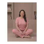 fameshomewear Yazlık Örme Çiçek Desenli Pudra Kısa Kol Büyük Beden Pudra Pijama Takım