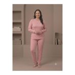 fameshomewear Yazlık Örme Çiçek Desenli Pudra Kol Büyük Beden Pudra Pijama Takım